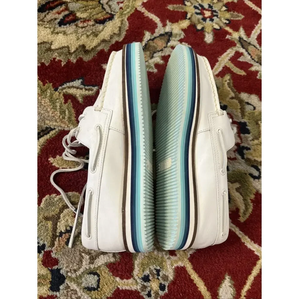 SPERRY Sz 8 Original Stacked Platform Deck Boat White Leather Shoes STS87119